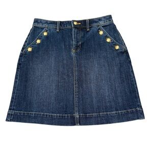 Talbots Denim Gold Button Sailor Skirt Plam Wash Size 4P Petite